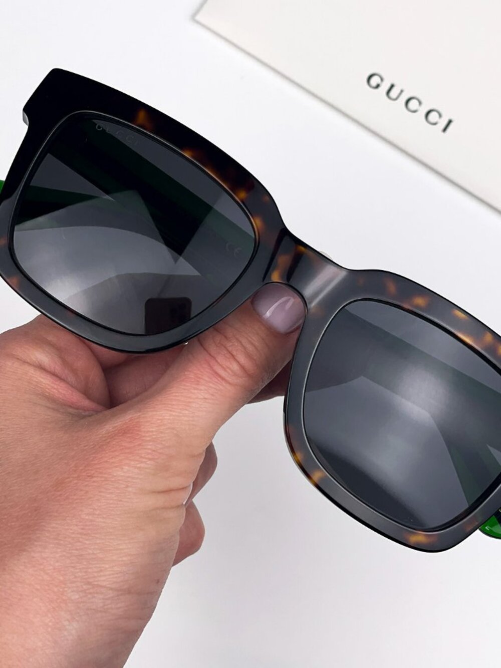 GUCCI GG0001SN 003 Sunglasses Havana Red Green Square Anti-Reflective … - Picture 4 of 13